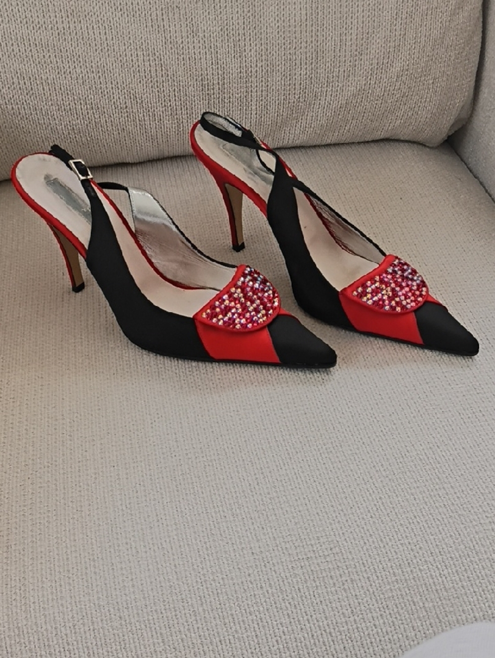 Christian Lacroix Black and Red Crystal Pointed Slingback Pumps